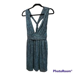 Women's Lulus Ailey Gold and Teal Skater Dress Size Large NWT